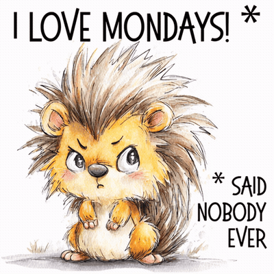A Drawing Of A Hedgehog With The Words I Love Mondays * Said Nobody Ever GIF