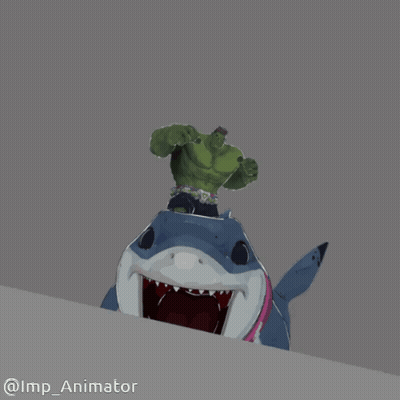 A Drawing Of A Hulk Standing On Top Of A Shark GIF