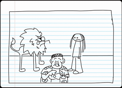 A Drawing Of A Lion And A Woman With The Words Wave O ' Babies Written Below Them GIF