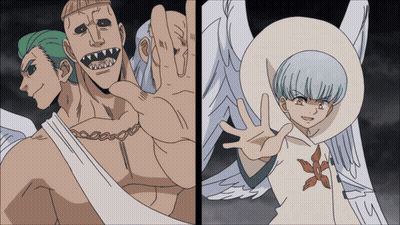 A Drawing Of A Man And A Boy With Wings GIF