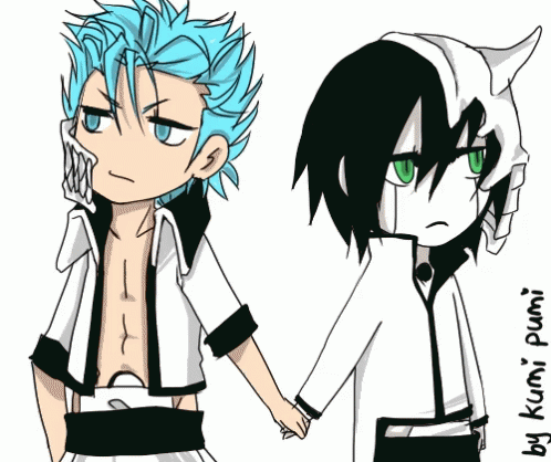 A Drawing Of A Man And A Girl Holding Hands With The Words By Kuma-Pumi Below Them GIF