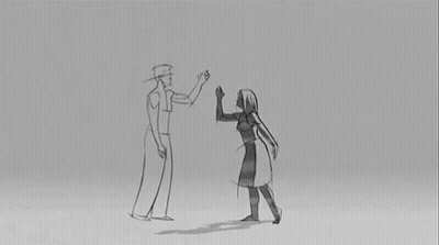 A Drawing Of A Man And A Woman Giving Each Other A High Five . GIF