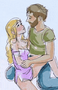 A Drawing Of A Man And A Woman Hugging GIF