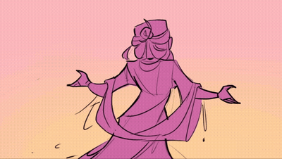 A Drawing Of A Man And A Woman Looking At Each Other With A Pink Background GIF