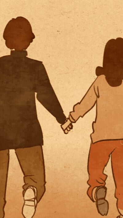 A Drawing Of A Man And A Woman Walking Hand In Hand GIF