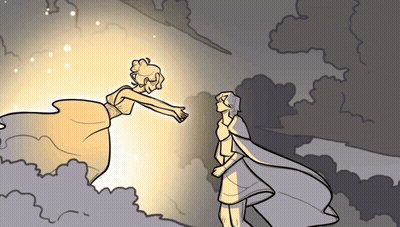 A Drawing Of A Man And Woman Holding Hands In The Clouds GIF