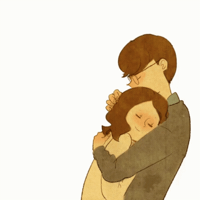 A Drawing Of A Man And Woman Hugging With The Man Holding The Woman 'S Hair GIF