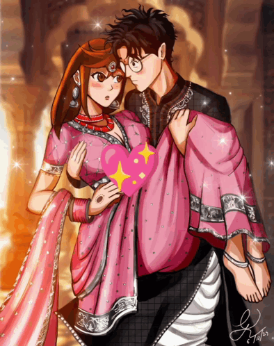 A Drawing Of A Man Carrying A Woman With A Heart In Her Hand GIF