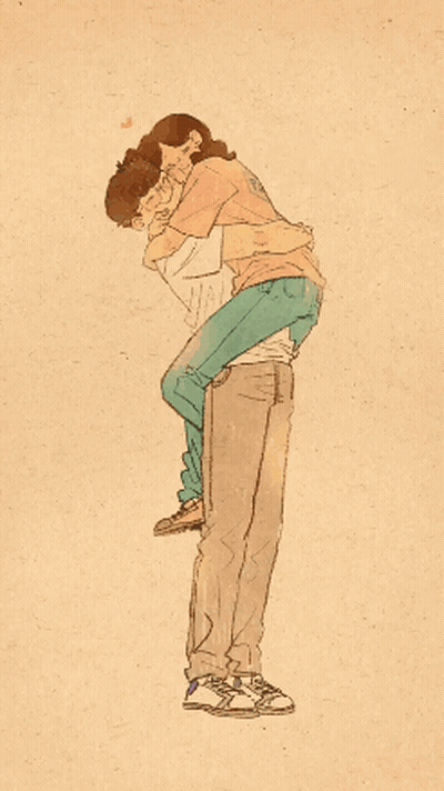 A Drawing Of A Man Carrying Another Man On His Shoulders GIF
