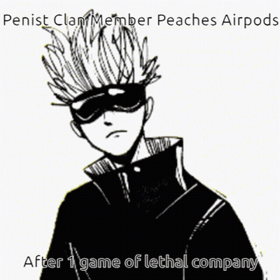 A Drawing Of A Man Giving A Peace Sign With The Caption Penis Clan Member Peaches Airpods GIF