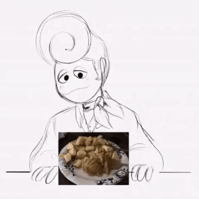 A Drawing Of A Man Holding A Plate Of Food With A Picture Of A Plate Of Food . GIF