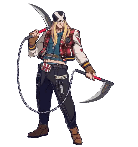 A Drawing Of A Man Holding A Scythe And A Whip With A British Flag On His Belt Sticker