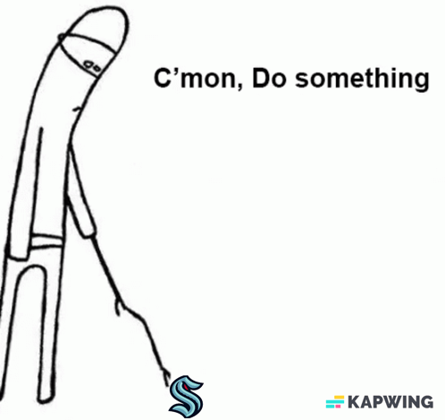 A Drawing Of A Man Holding A Stick With The Words " C'mon Do Something " Written Above Him GIF