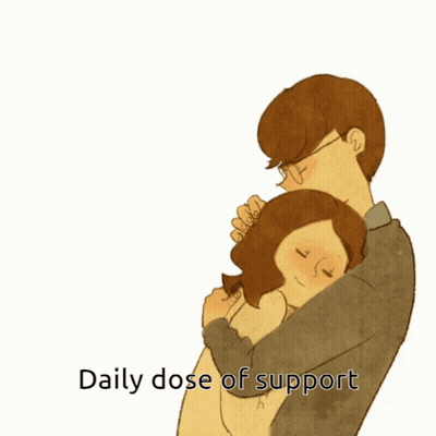 a drawing of a man hugging a woman with the words daily dose of support underneath