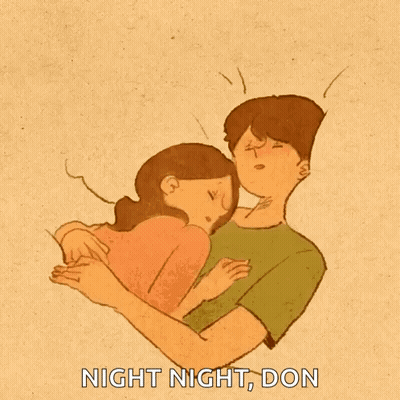 A Drawing Of A Man Hugging A Woman With The Words Night Night Don Below It GIF