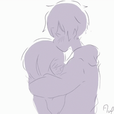 A Drawing Of A Man Hugging Another Man With The Letter F On The Bottom Left GIF