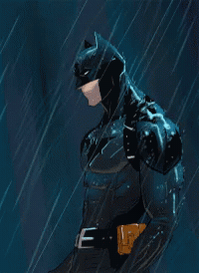 A Drawing Of A Man In A Batman Costume In The Rain GIF