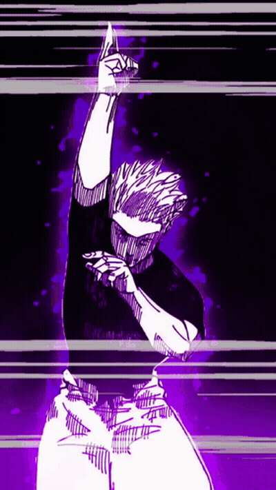 A Drawing Of A Man In A Black Shirt With A Purple Background And A Purple Light Behind Him GIF
