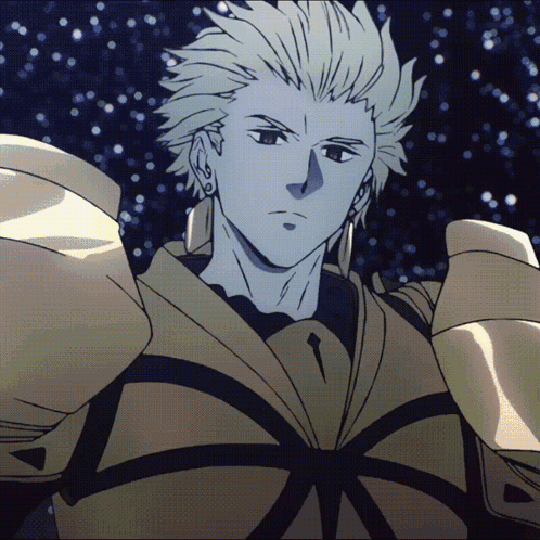A Drawing Of A Man In A Gold Armor With A Starry Background GIF