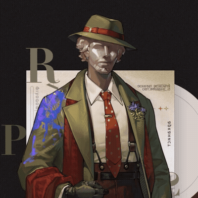 A Drawing Of A Man In A Hat And Tie With The Letter R In The Corner GIF