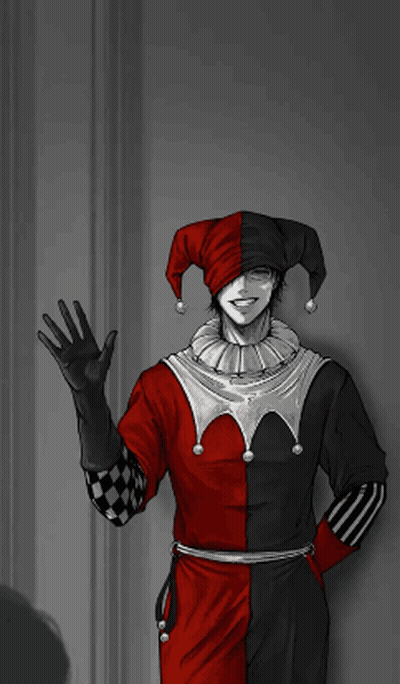 A Drawing Of A Man In A Jester Costume With The Word Hello Written Above Him GIF