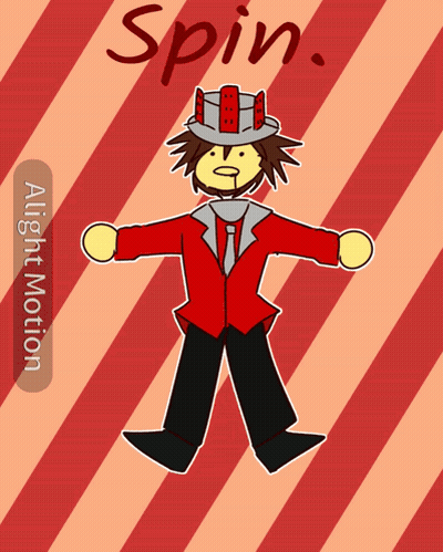 A Drawing Of A Man In A Red Suit And Tie With The Word Spin Written Above Him GIF