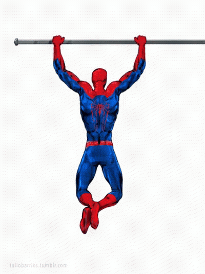 A Drawing Of A Man In A Spiderman Costume Hanging From A Bar GIF