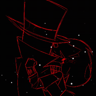 A Drawing Of A Man In A Top Hat With The Words " He Is Everything To Me I Love Black Hat " GIF