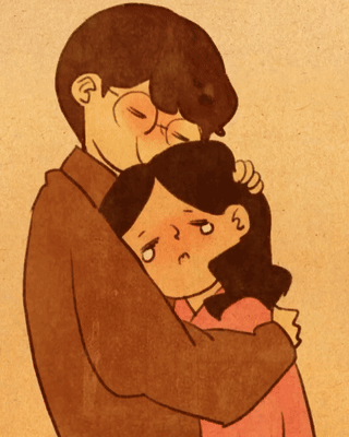 A Drawing Of A Man Kissing A Woman 'S Forehead GIF