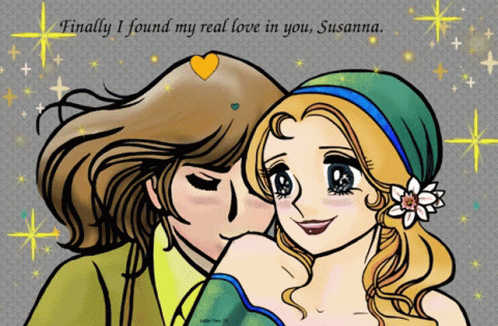 A Drawing Of A Man Kissing A Woman With The Words Finally I Found My Real Love In You Susanna GIF