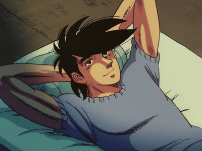 A Drawing Of A Man Laying On A Bed With His Arms Outstretched GIF