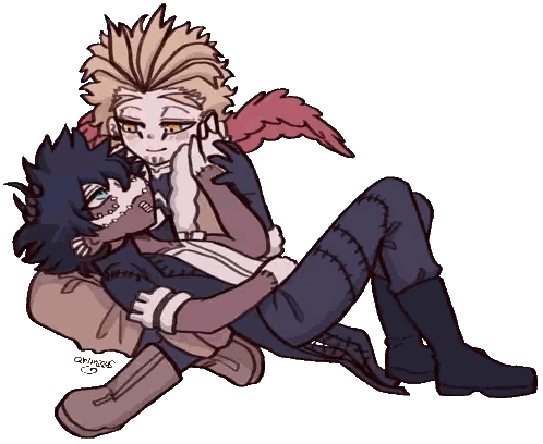 A Drawing Of A Man Laying On Another Man 'S Lap With A Watermark That Says ' @Mimlok ' Sticker
