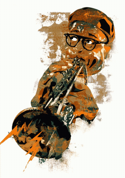 A Drawing Of A Man Playing A Trumpet With Glasses On GIF