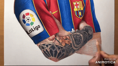 A Drawing Of A Man 'S Arm With Laliga On It GIF