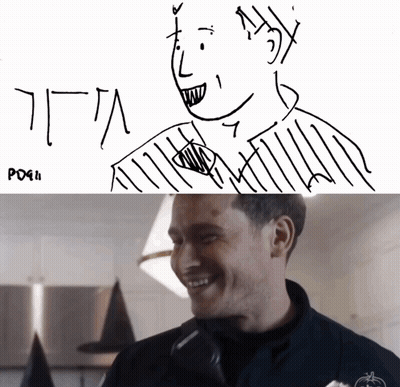 A Drawing Of A Man 'S Face And A Picture Of A Man Laughing GIF