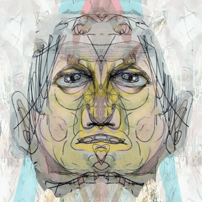 A Drawing Of A Man 'S Face With A Blue Triangle In The Corner GIF