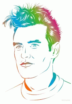 A Drawing Of A Man 'S Face With A Rainbow Colored Hair GIF