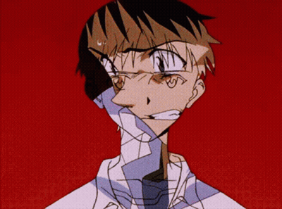 A Drawing Of A Man 'S Face With A Red Background And A White Shirt GIF