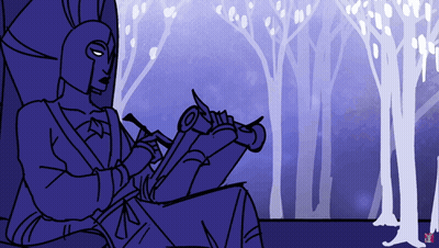 A Drawing Of A Man Sitting In Front Of Trees GIF