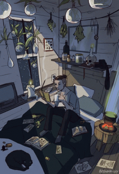 A Drawing Of A Man Sitting On A Bed Reading A Book By Brenna Ivy GIF