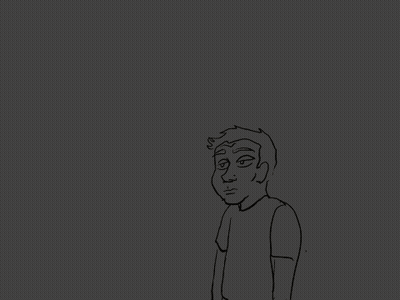 A Drawing Of A Man Standing In Front Of A Fire With Glowing Eyes GIF