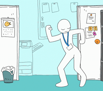 A Drawing Of A Man Standing Next To A Fridge With A Fish On It GIF