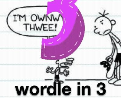 A Drawing Of A Man Standing Next To A Purple Number 3 That Says " I 'M Ownw Thwee " GIF