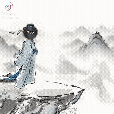 A Drawing Of A Man Standing On Top Of A Mountain With A Number 47 On His Head GIF