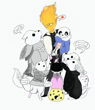 A Drawing Of A Man Surrounded By Dogs And A Cookie GIF