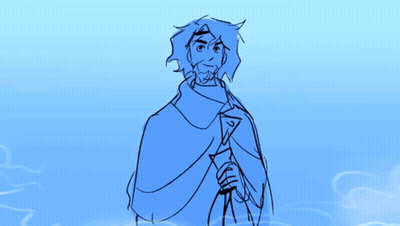 A Drawing Of A Man Surrounded By Snowmen In A Blue Background GIF