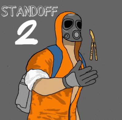 A Drawing Of A Man Wearing A Gas Mask And Holding A Knife With The Number 2 Above Him GIF