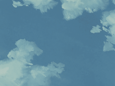 A Drawing Of A Man Wearing A Hat And A Trench Coat Against A Blue Sky GIF