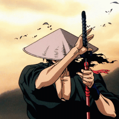 A Drawing Of A Man Wearing A Hat And Holding A Stick GIF