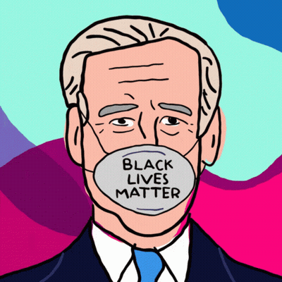 A Drawing Of A Man Wearing A Mask That Says " Black Lives Matter " GIF